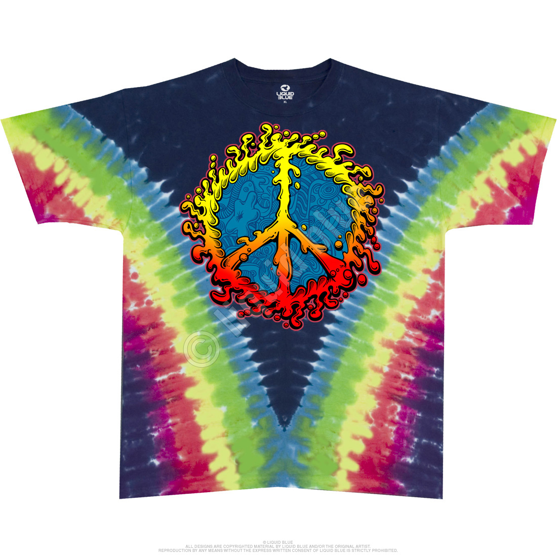 Americana Peace Amoeba Tie-Dye T-Shirt Tee Liquid Blue