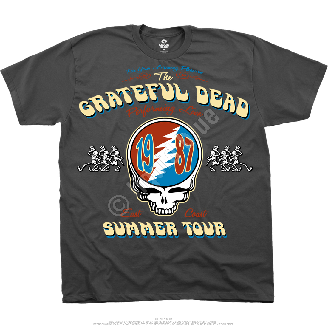 Grateful Dead Summer Tour 87 Charcoal T-Shirt Tee Liquid Blue