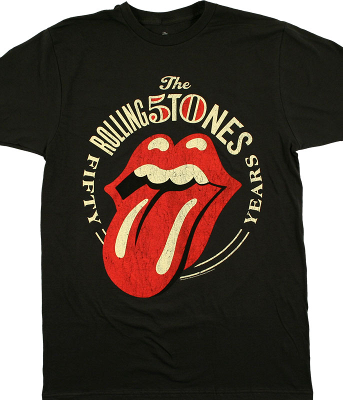 Rolling Stones 50 Years Black T-Shirt Tee Liquid Blue