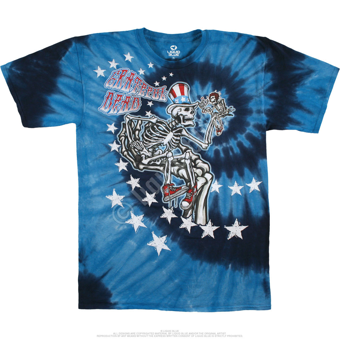 Grateful Dead Vintage Liquid Blue Tie Dye Uncle Sam Skeleton T-Shirt Mens  Medium