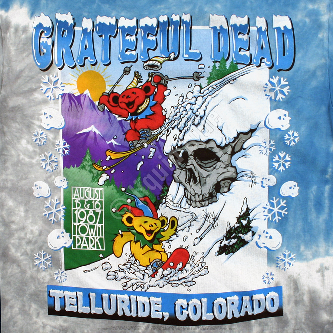 Vintage 90s Grateful Dead Band T-Shirt XL Liquid Blue Tie Dye Ski Dead  Bears