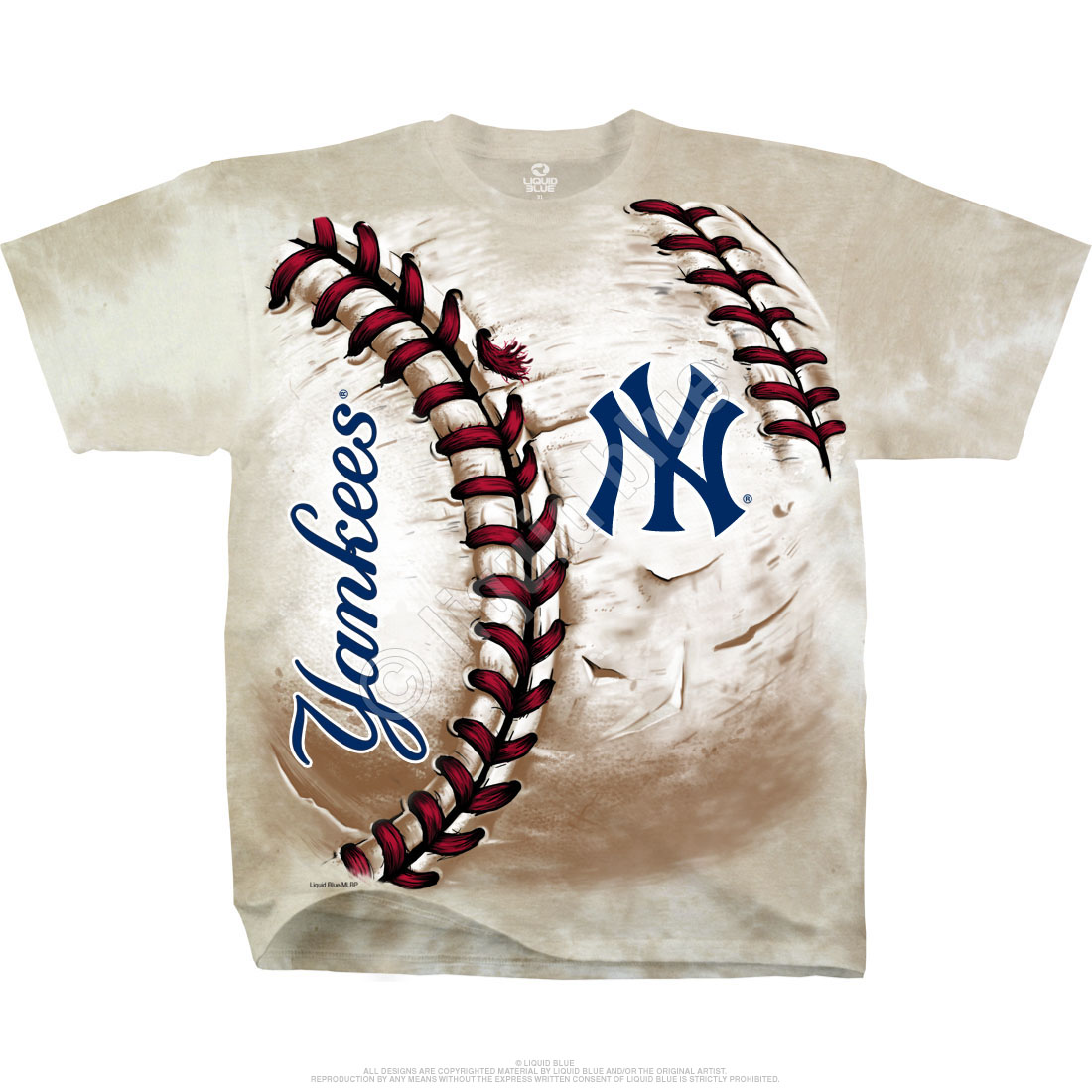 Liquid Blue Tie Dye New York Yankees Vintage Blue and Gray T-Shirt sz LG