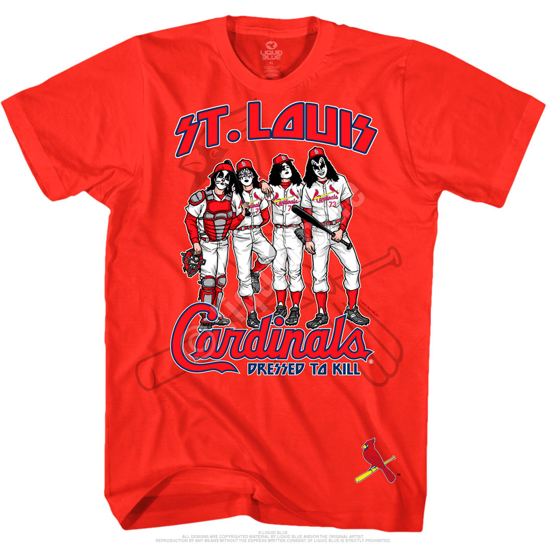 St Louis Cardinals Rock Band Kiss Liquid Blue Red T Shirt Dressed To Kill  XXL