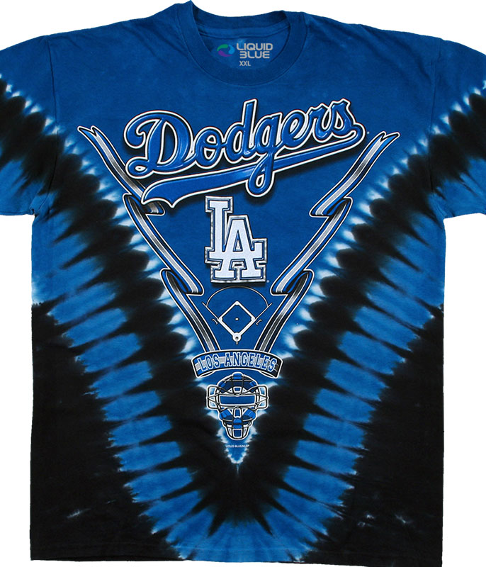 Men's Los Angeles Dodgers Red/Royal Red, White And Blue Dip Dye T-Shirt