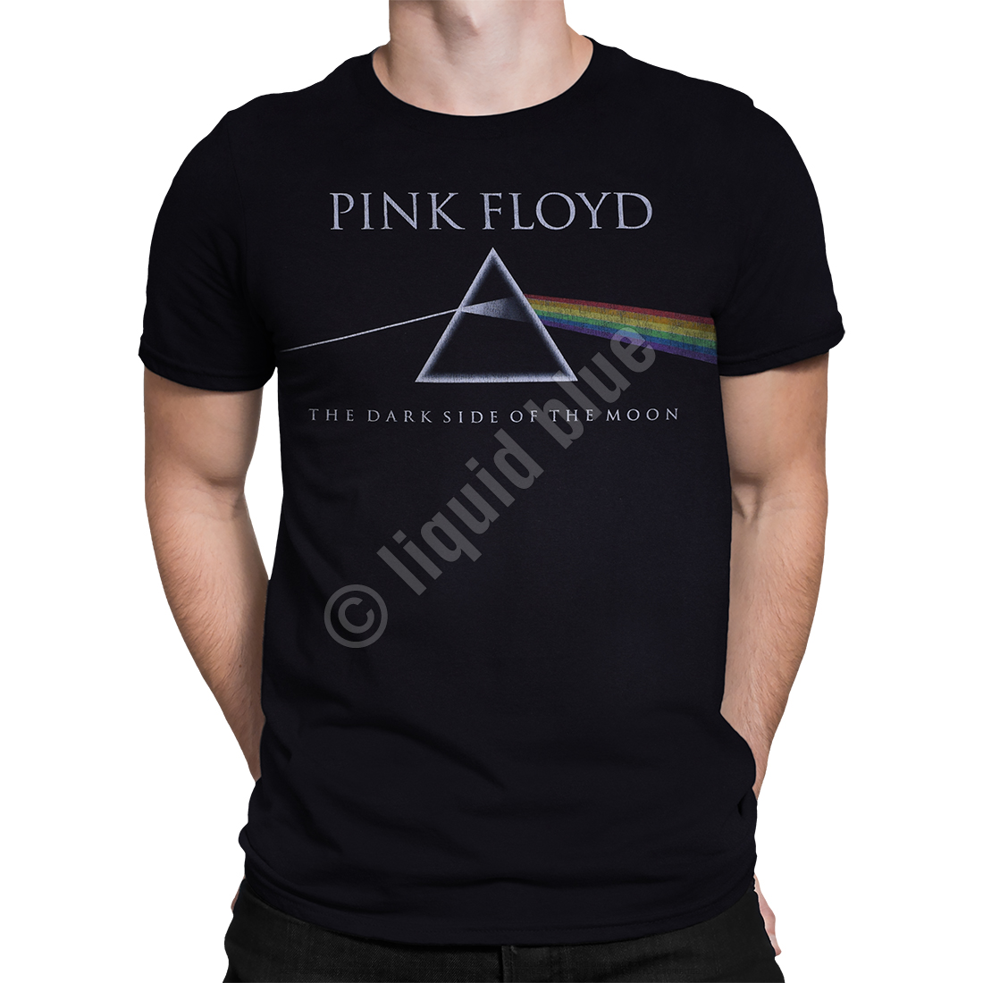 Pink Floyd Classic Floyd Black Poly-Cotton T-Shirt Tee Liquid Blue