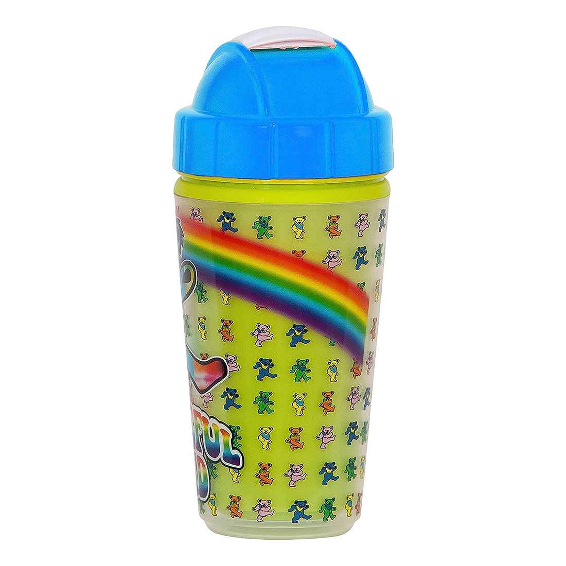 Grateful Dead GD Dancing Bears Rainbow Sippy Straw Cup Liquid Blue