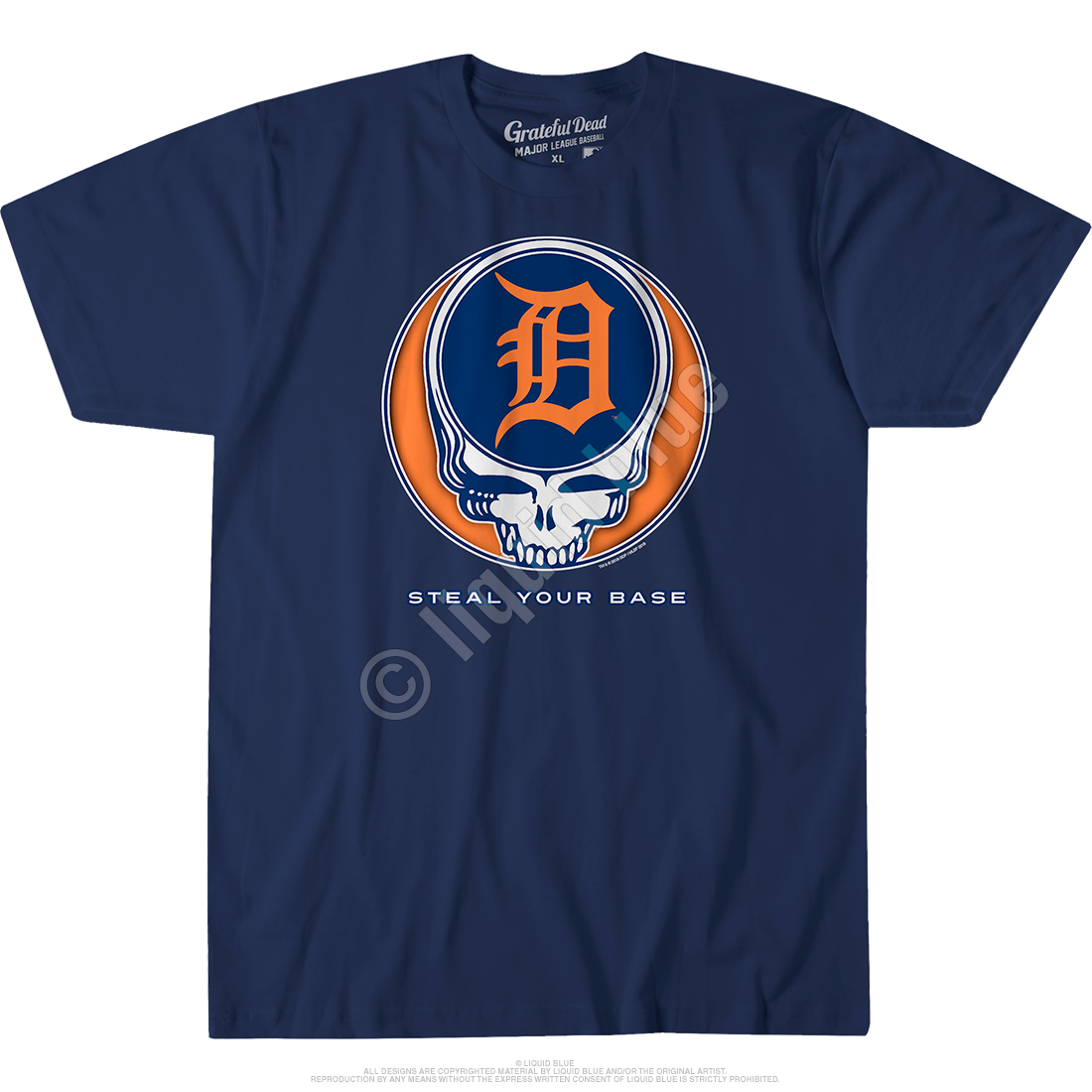 Detroit Tigers T-Shirt Mens Medium Liquid Blue Beige Baseball Short Sleeve