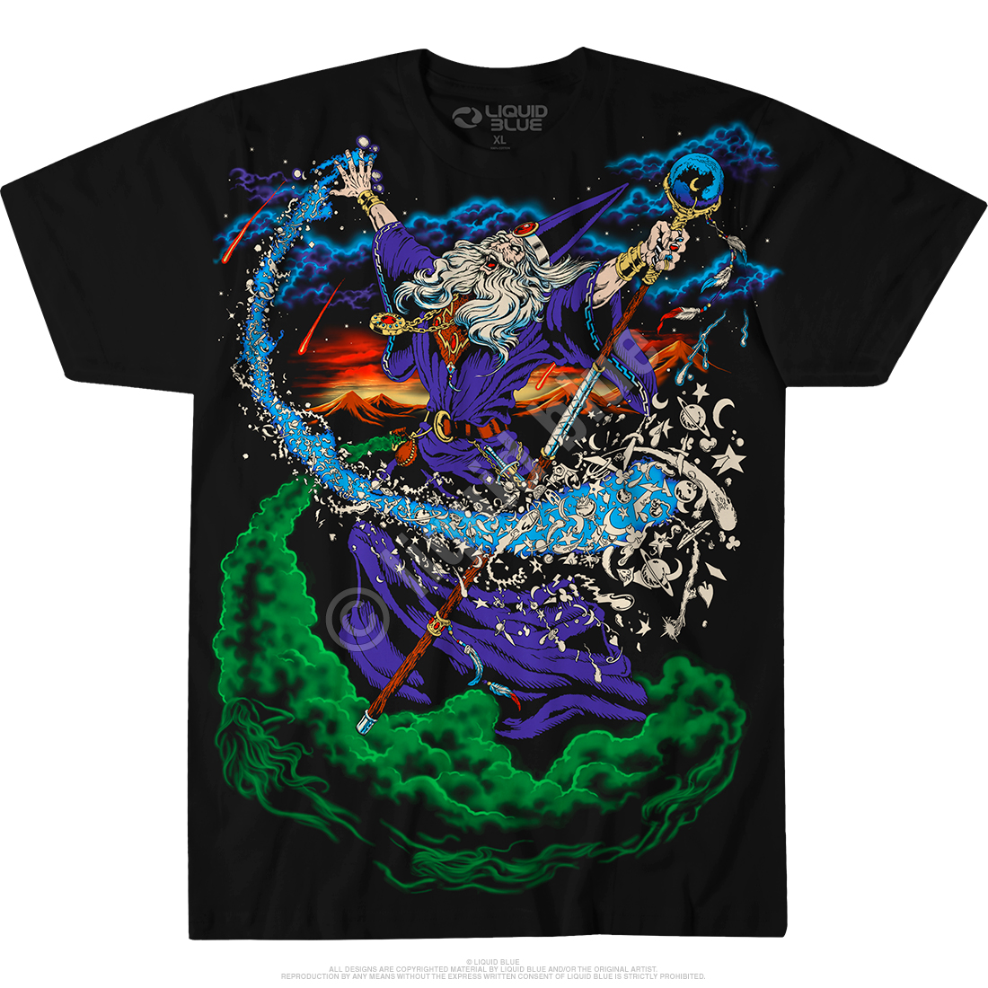 Liquid Fantasy Wizard T-Shirt Black Tee Dark Blue