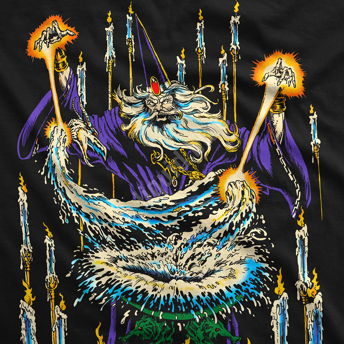 Fantasy T-Shirt Wizard Black Tee Liquid Dark Blue