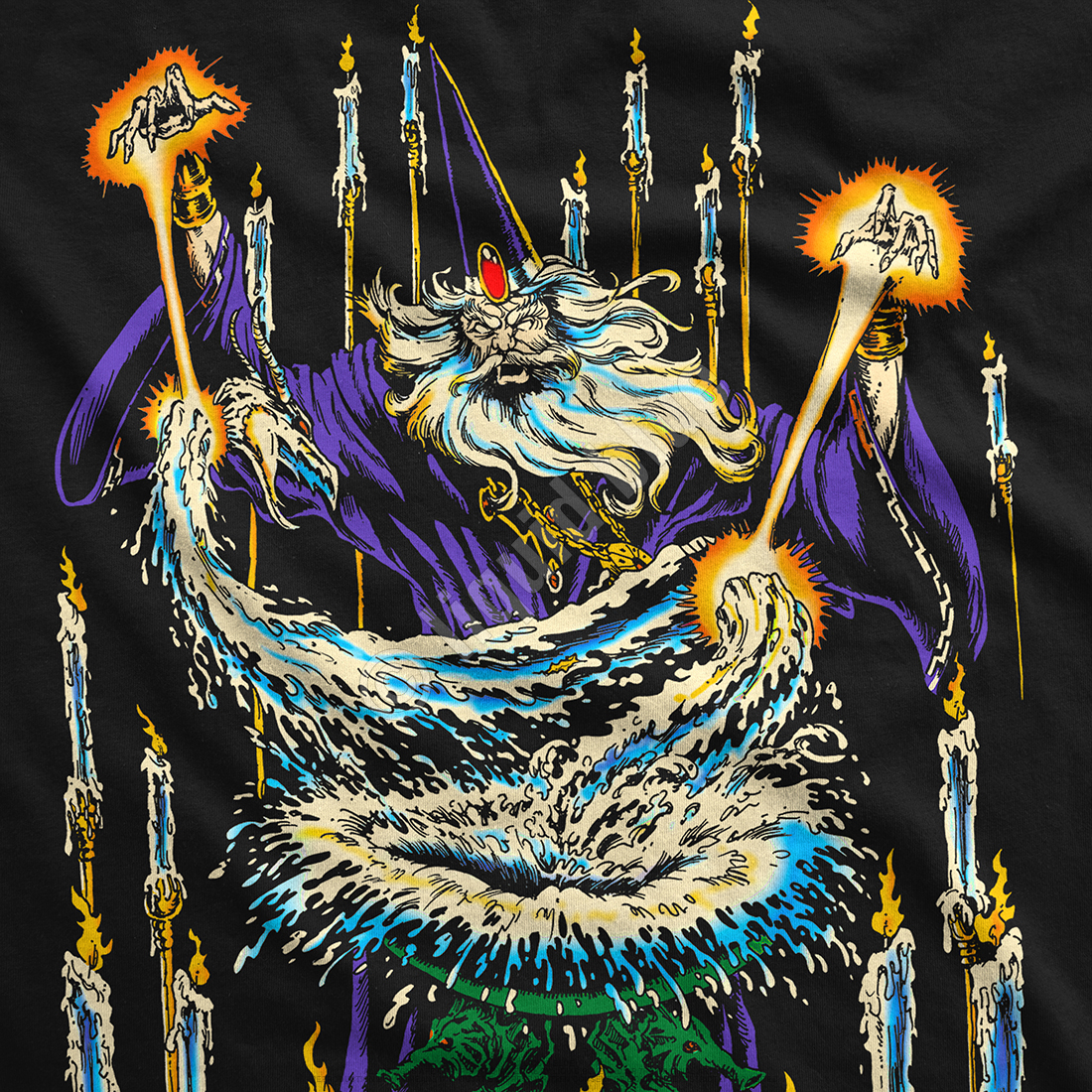 Fantasy Dark Tee T-Shirt Liquid Black Blue Wizard