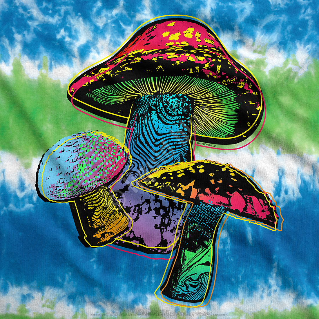 Light Fantasy Space Shrooms Tie-Dye T-Shirt Tee Liquid Blue