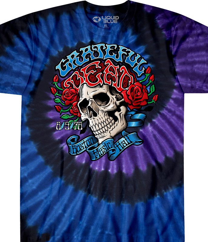 Liquid Blue Grateful Dead Never Dead Skull Skeleton Roses Music Band Tie Dye T Shirt 11353 - M Regular