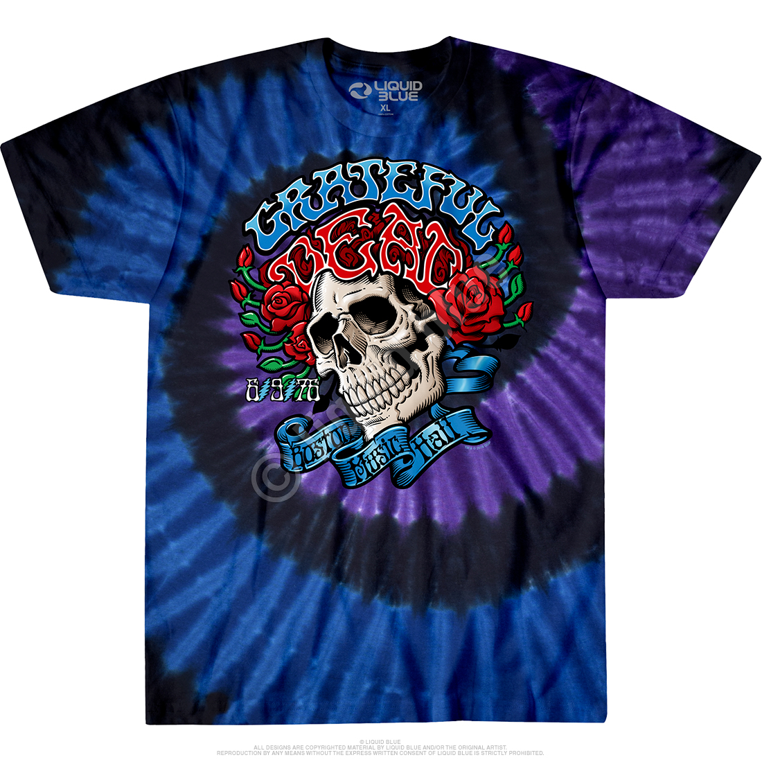 Liquid Blue Grateful Dead Never Dead Skull Skeleton Roses Music Band Tie Dye T Shirt 11353 - M Regular