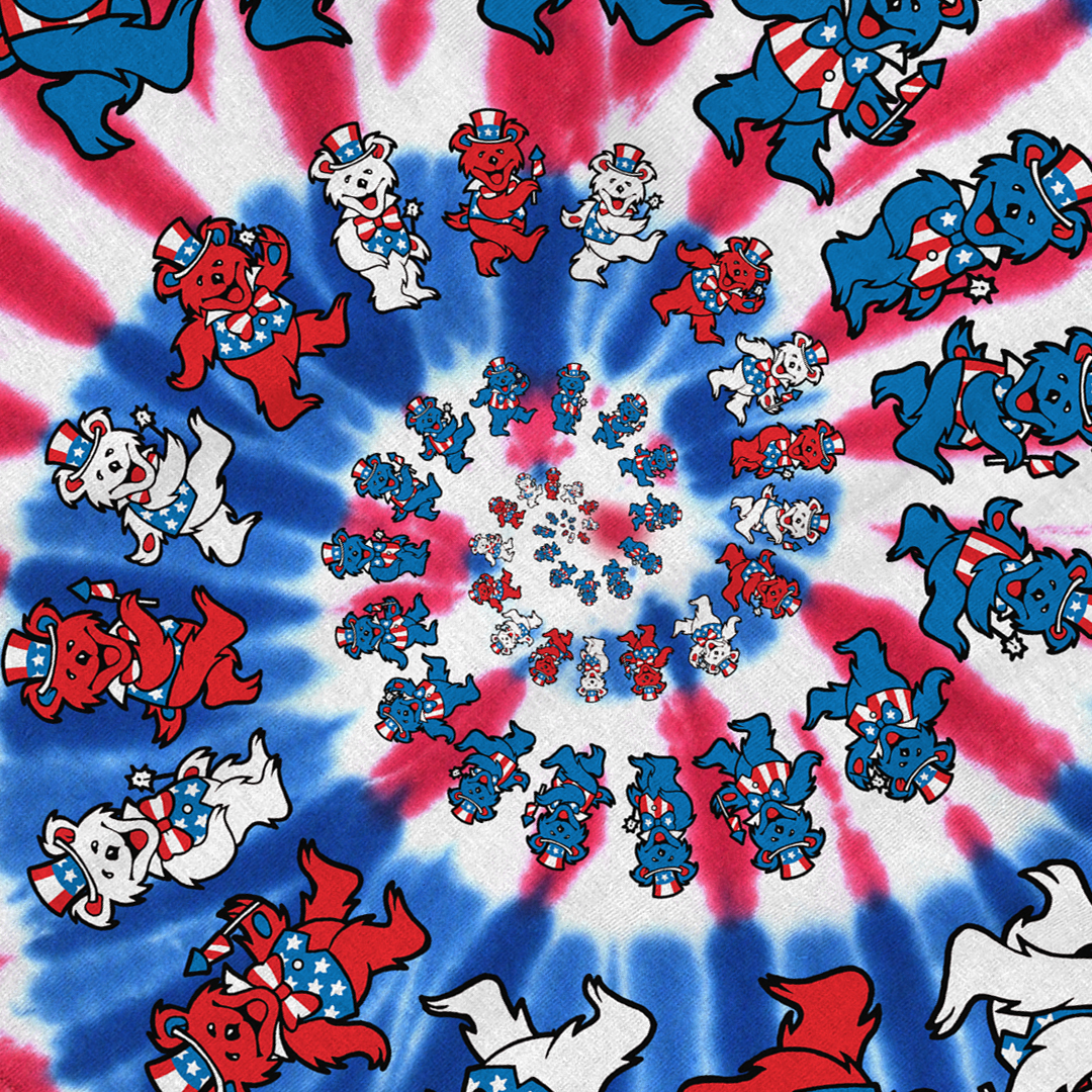 4th of July Spiral Patriotic Bears Tie-Dye T-Shirt Tee Liquid Blue