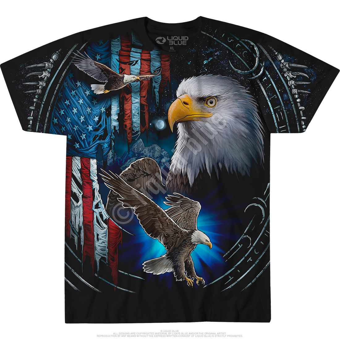 American Wildlife Eagle Dreamcatcher Black T-Shirt Tee Liquid Blue