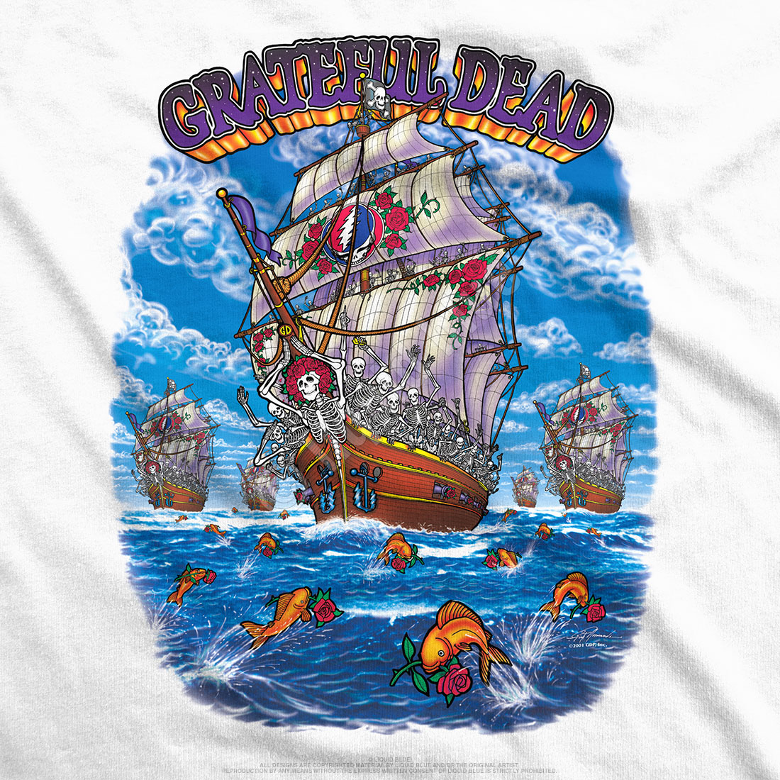 Grateful Dead Ship of Fools White T-Shirt Tee Liquid Blue