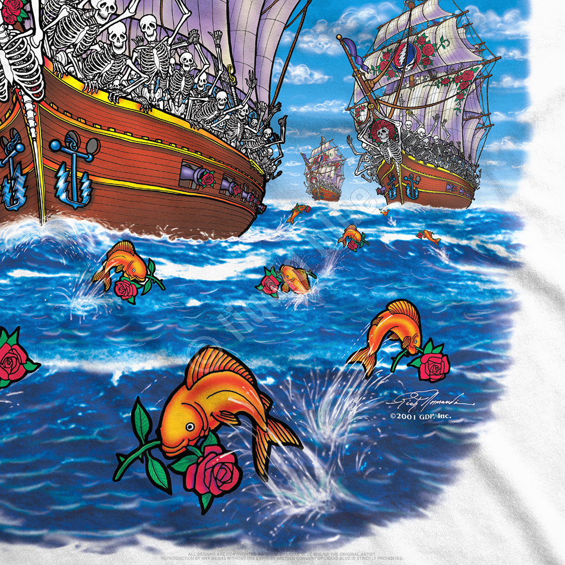 Grateful Dead Ship of Fools White T-Shirt Tee Liquid Blue