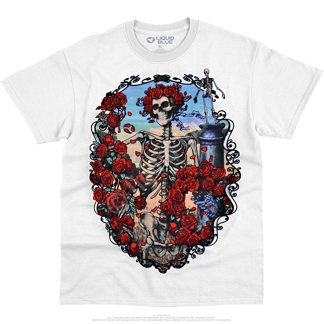 New Liquid Blue Grateful Dead Skull and Roses T-shirt -  Singapore