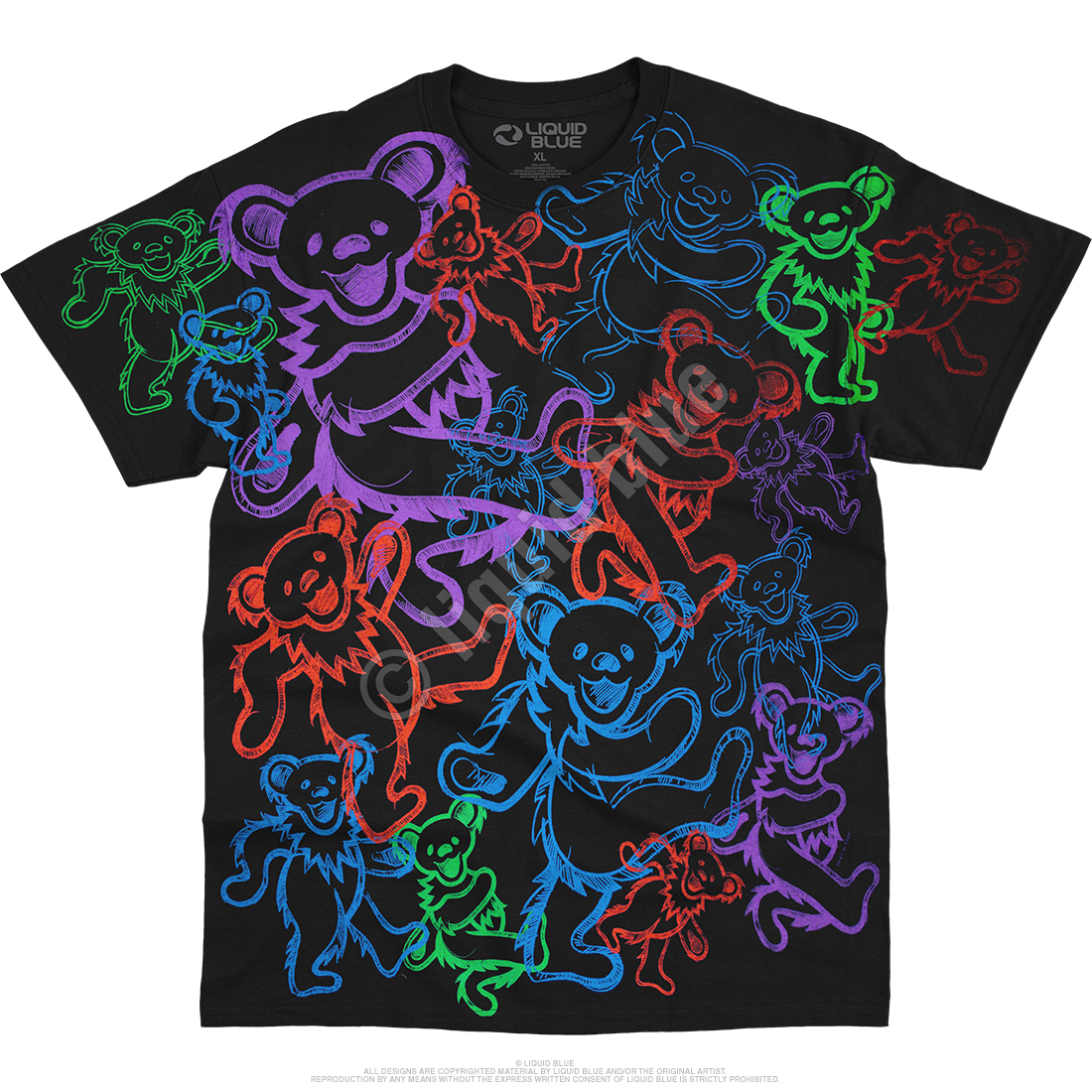  Liquid Blue Grateful Dead Spiral Bears Blacklight T-Shirt :  Clothing, Shoes & Jewelry