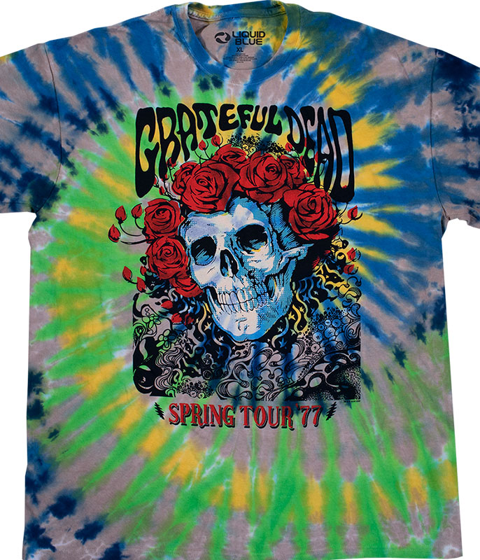 The Grateful Dead Tie Dye XL Motorcycle Skull Tour shirt RARE Liquid Blue