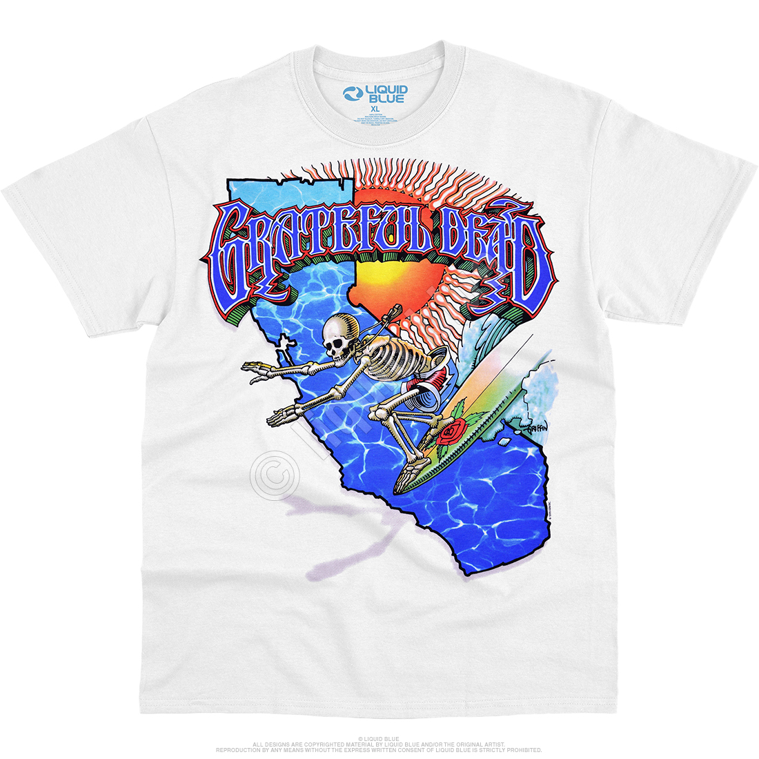 Grateful Dead California Surfer White T-Shirt Tee Liquid Blue