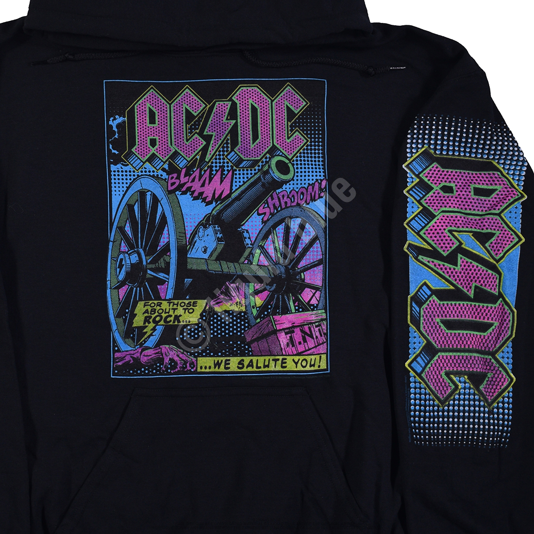 AC-DC TNT Blacklight Black Sleeve Printed Hoodie Liquid Blue