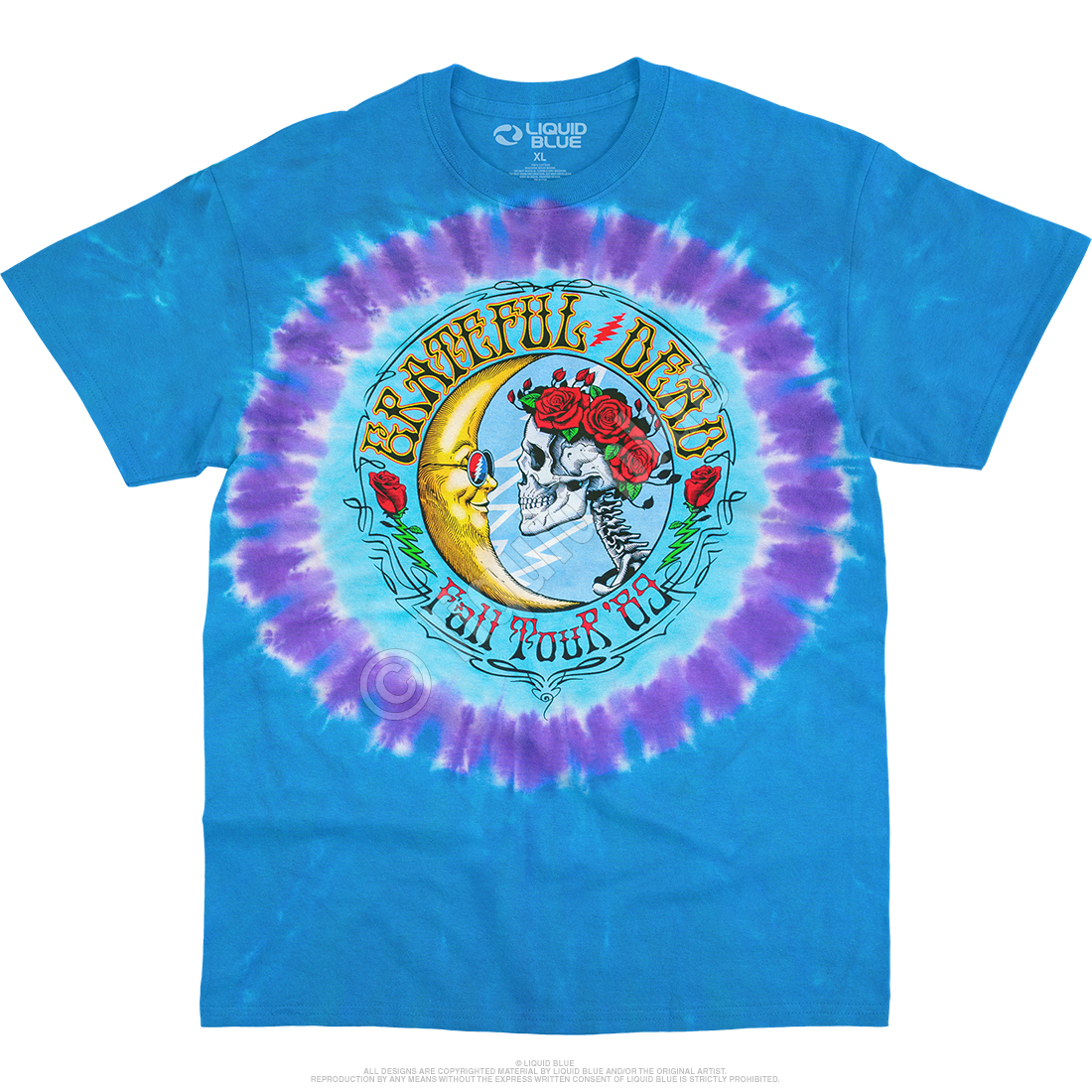 Grateful Dead Steal Your Face Vdye Tie-Dye T-Shirt Tee Liquid Blue