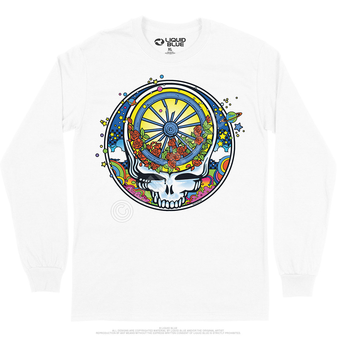 Grateful Dead - Woodcut Wheel & Roses Long Sleeve T-Shirt