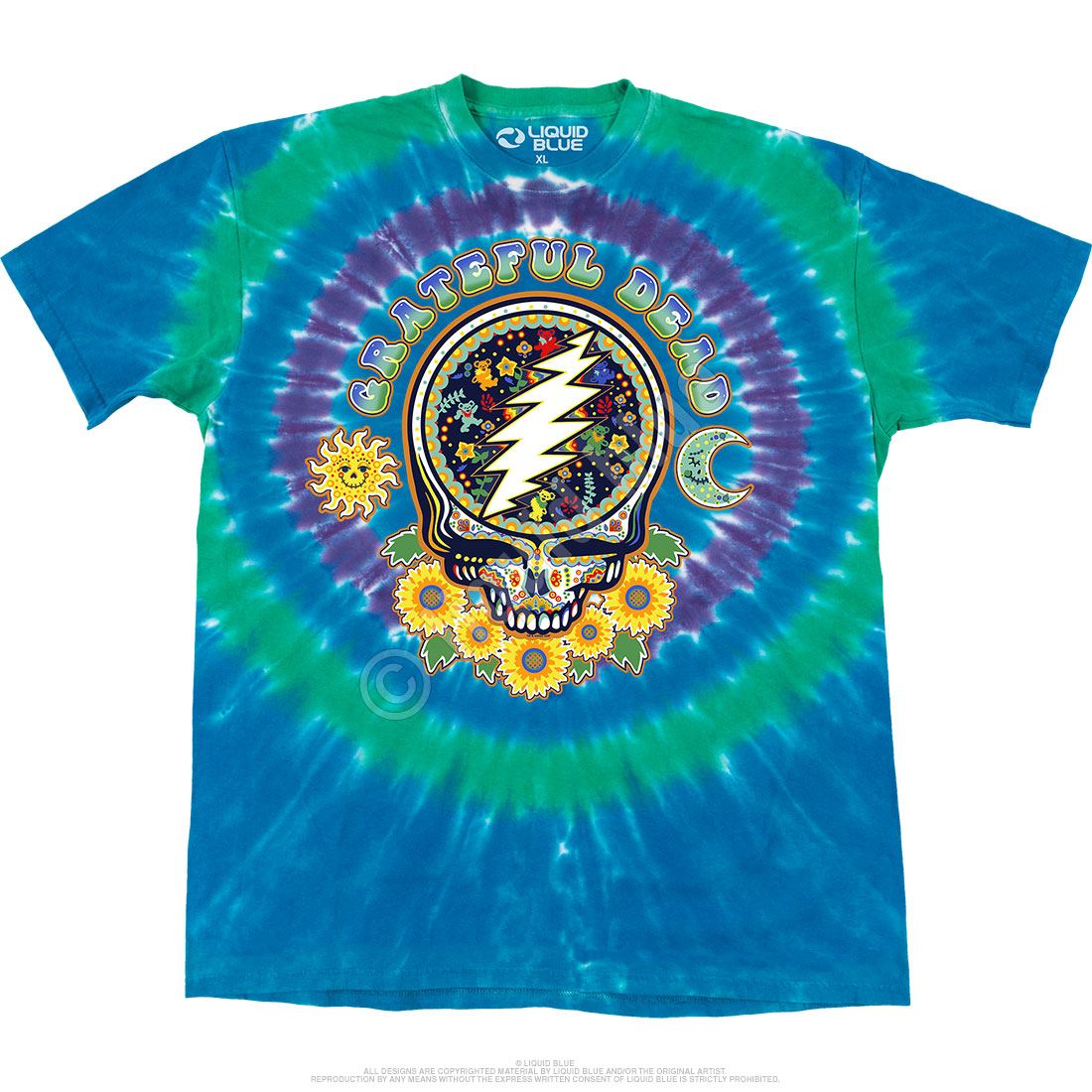 Grateful Dead Steal Your Face Vdye Tie-Dye T-Shirt Tee Liquid Blue