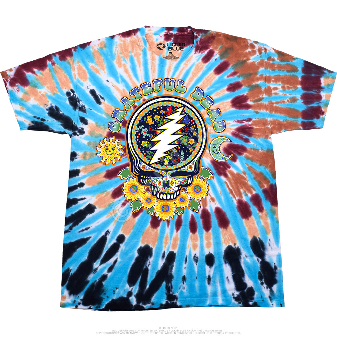 Grateful Dead Steal Your Face Vdye Tie-Dye T-Shirt Tee Liquid Blue