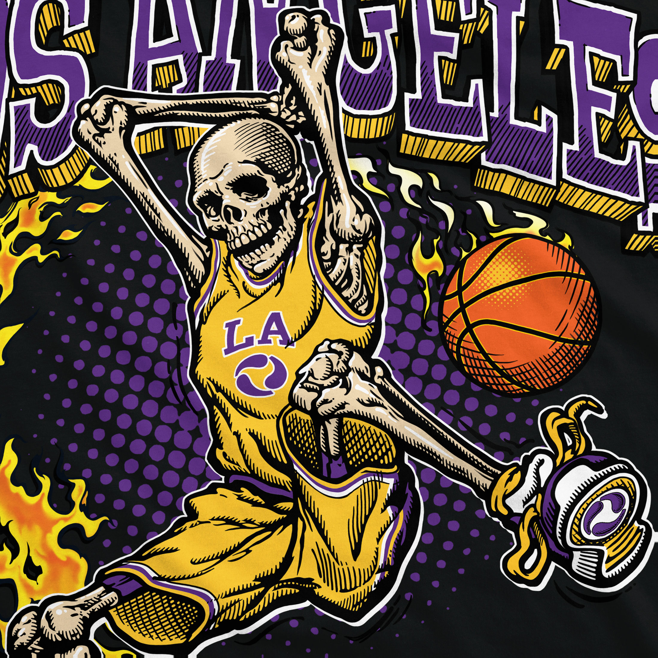Los Angeles Dunker Basketball Skeleton Black Hoodie Liquid Blue