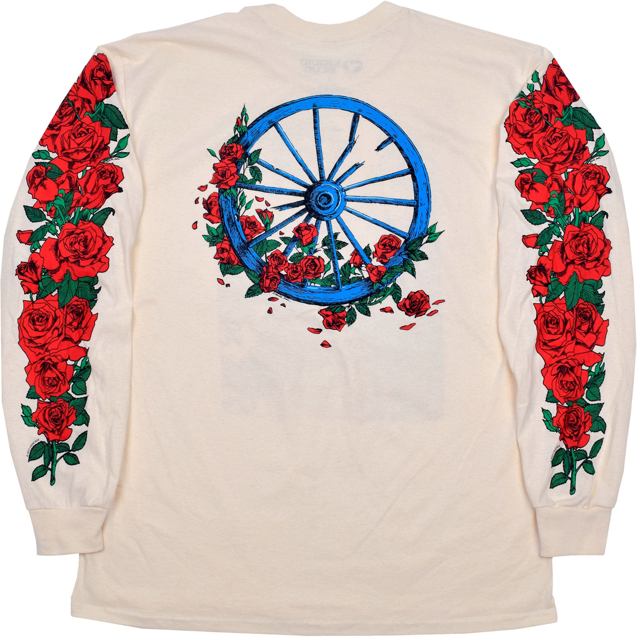 Liquid Blue Woodcut Wheel & Roses Long Sleeve Natural T-Shirt - XL