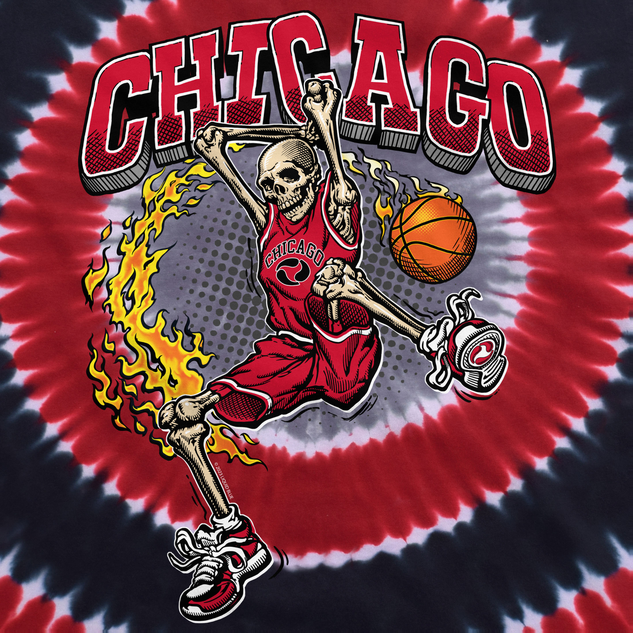 Chicago Dunker Basketball Skeleton Tie-Dye T-Shirt Tee Liquid Blue