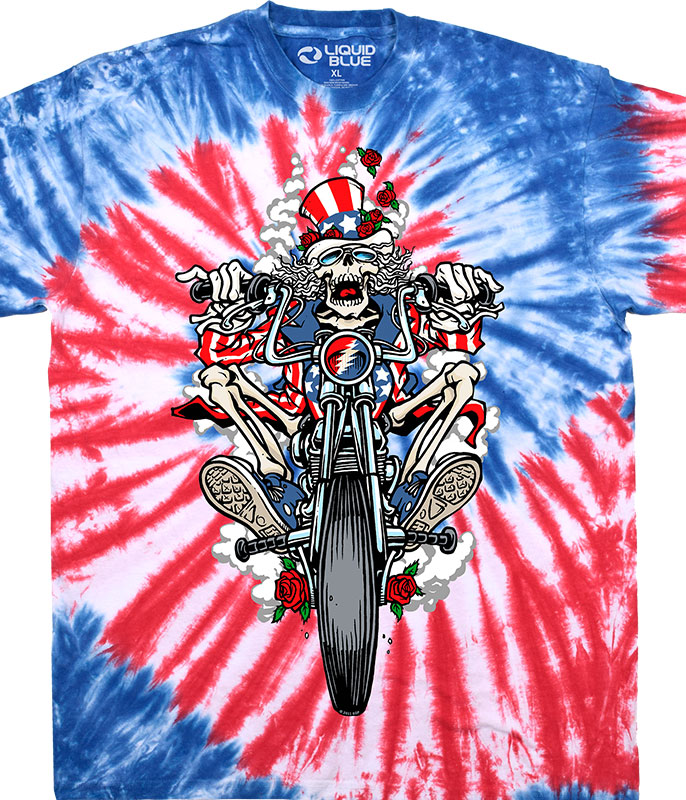 Grateful Dead Vintage Liquid Blue Tie Dye Uncle Sam Skeleton T-Shirt Mens  Medium