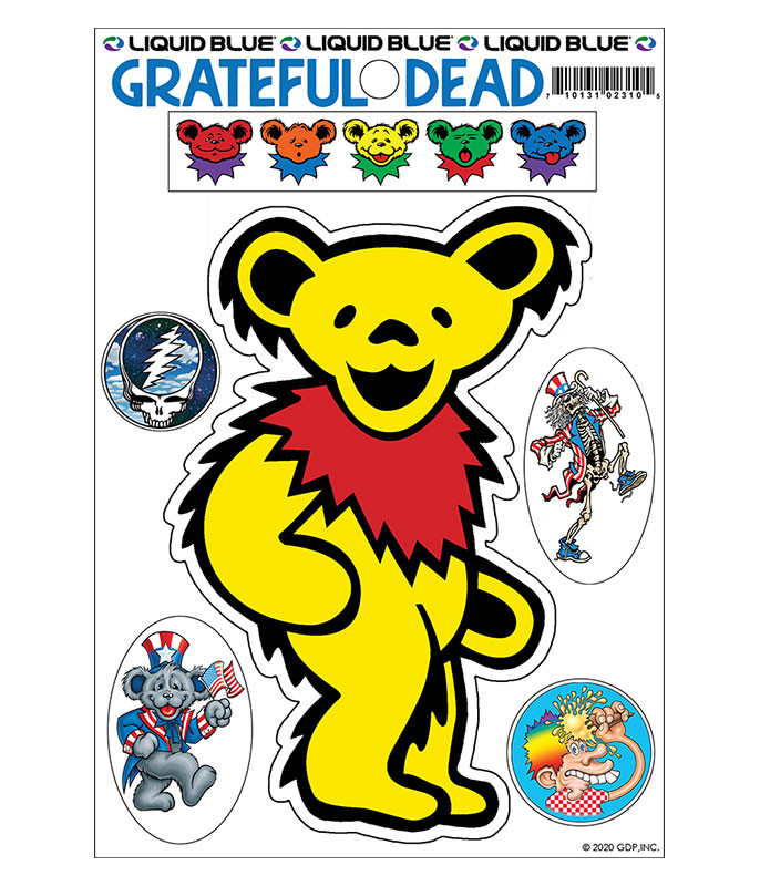 Grateful Dead Yellow Bear Diecut Sticker Liquid Blue