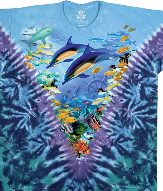 Aquatic Caribbean Treasure Tie-Dye T-Shirt Tee Liquid Blue