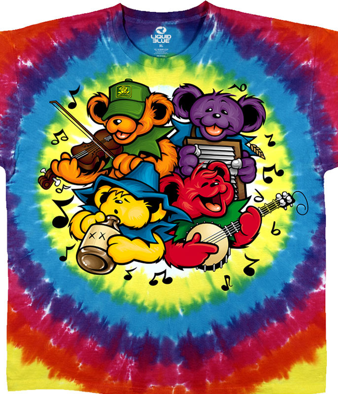 Grateful Dead Bear Jamboree Tie-Dye T-Shirt Tee Liquid Blue
