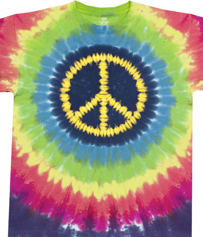 Americana Hippie Peace Tie-Dye T-Shirt Tee Liquid Blue