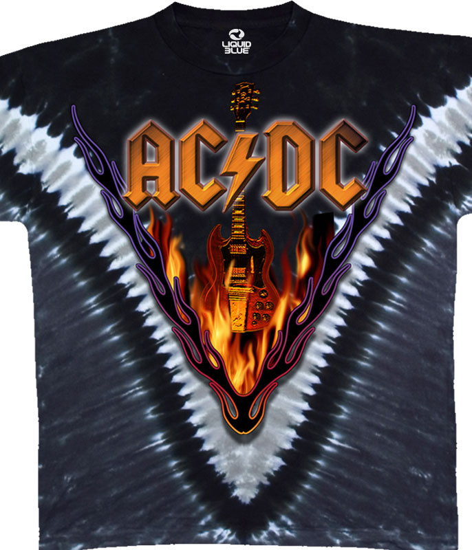 AC/DC Hells Bells Tie-Dye T-Shirt Tee Liquid Blue