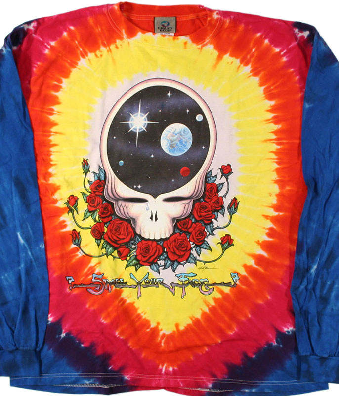 Grateful Dead Space Your Face Tie-Dye Long Sleeve T-Shirt Tee Liquid Blue