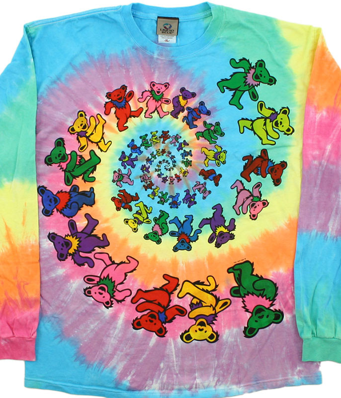 Grateful Dead Spiral Bears Tie-Dye Long Sleeve T-Shirt Tee Liquid Blue