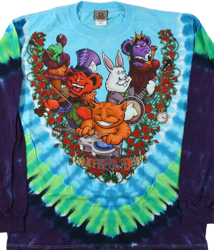 Grateful Dead Wonderland Jamband Tie-Dye Long Sleeve T-Shirt Tee 