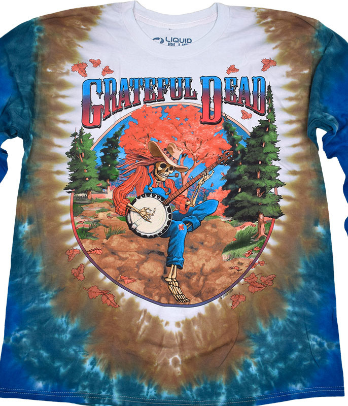 Grateful Dead Banjo Tie-Dye Long Sleeve T-Shirt Tee Liquid Blue