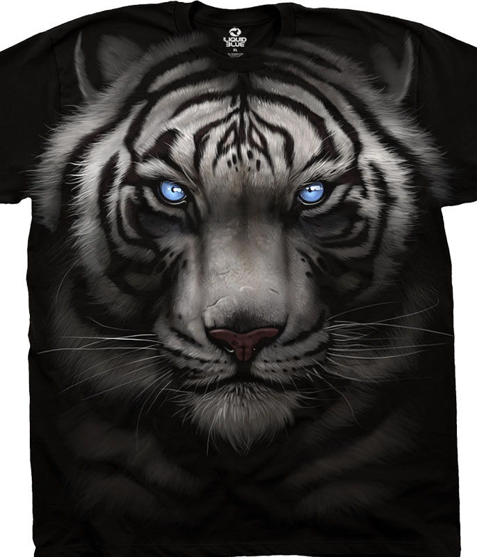 Exotic Wildlife Majestic White Tiger Black Athletic T-Shirt Tee Liquid Blue