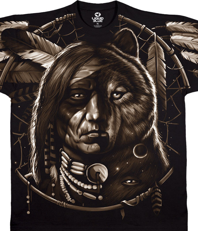 American West Dream Spirit Black T-Shirt Tee Liquid Blue