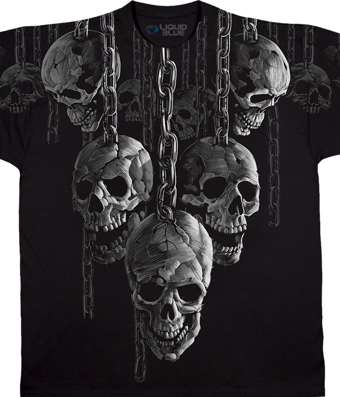 Skulls Hanging Out Black T-Shirt Tee Liquid Blue