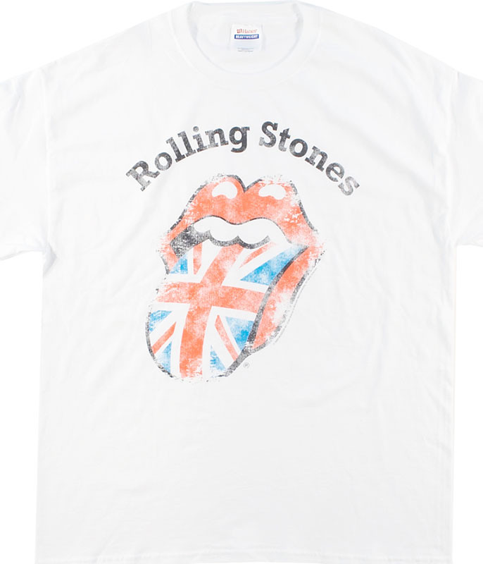 Rolling Stones Stones Union Jack White T-Shirt Tee Liquid Blue