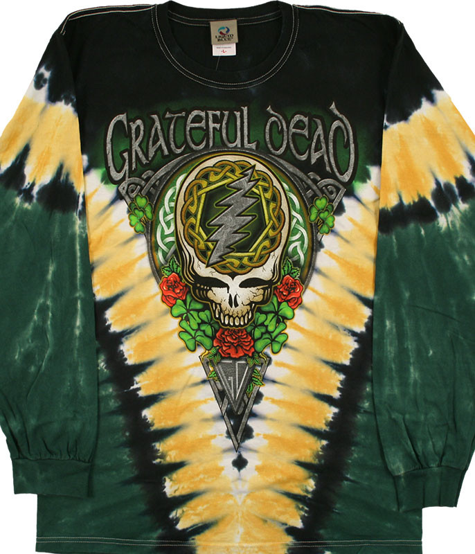 Grateful Dead GD Shamrock V Tie-Dye Long Sleeve T-Shirt Tee Liquid Blue