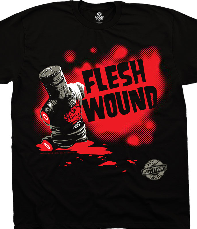 Monty Python Flesh Wound Black T-Shirt Tee Liquid Blue