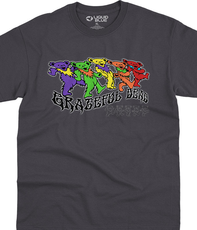 Grateful Dead Trippy Bears Grey T-Shirt Tee Liquid Blue